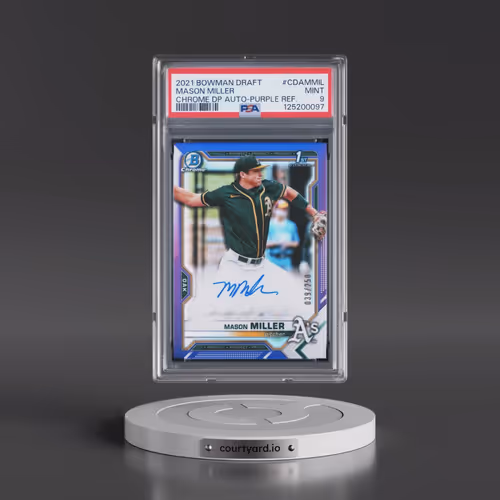 2021 Bowman Draft Chrome Draft Pick Autographs #CDAMMIL Mason Miller - Purple Refractor (PSA 9 MINT)