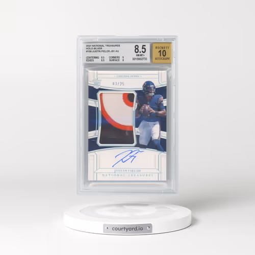 2021 Panini National Treasures Holo Silver #159 Justin Fields JSY AU EXCH (BGS 8.5 NM-MT+)