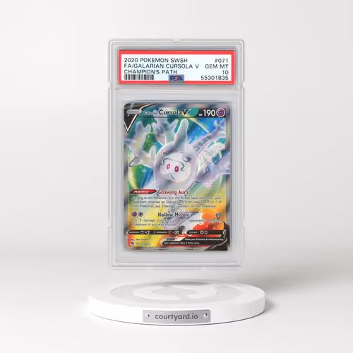 2020 Pokémon Sword & Shield Champion's Path #071 Galarian Cursola V - Holo Full Art (PSA 10 GEM MINT)