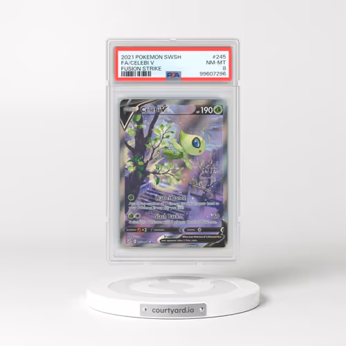 2021 Pokémon Sword & Shield Fusion Strike #245 Celebi V - Holo Full Art (PSA 8 NM-MT)