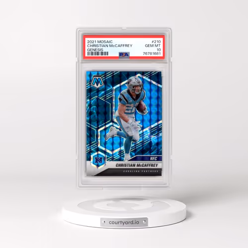 2021 Panini Mosaic #210 Christian McCaffrey - Genesis (PSA 10 GEM MINT)