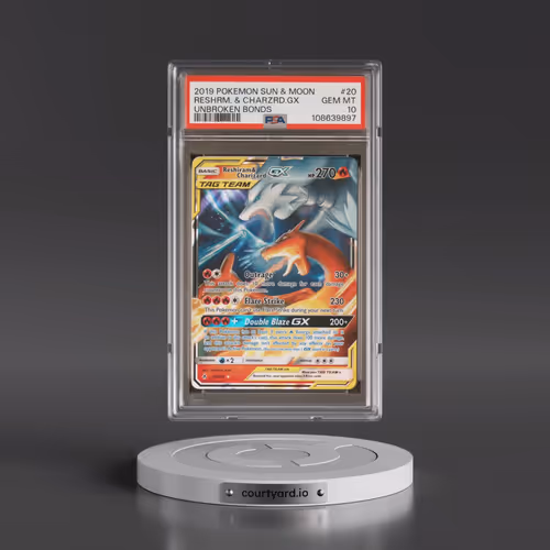 2019 Pokémon Sun & Moon Unbroken Bonds #20 Reshiram & Charizard GX - Holo (PSA 10 GEM MINT)