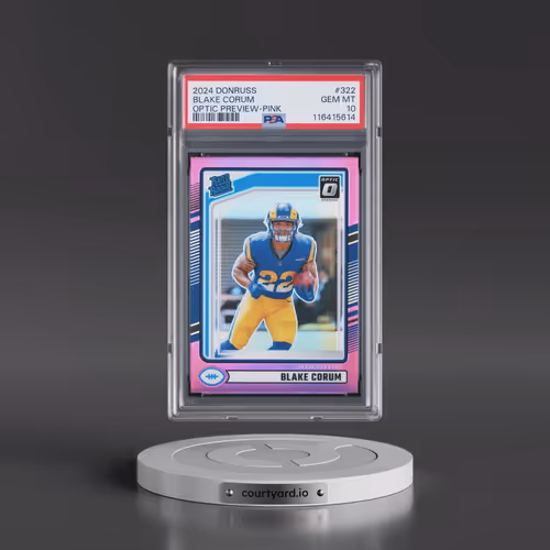 2024 Panini Donruss #322 Blake Corum - Optic Preview-Pink (PSA 10 GEM MINT)