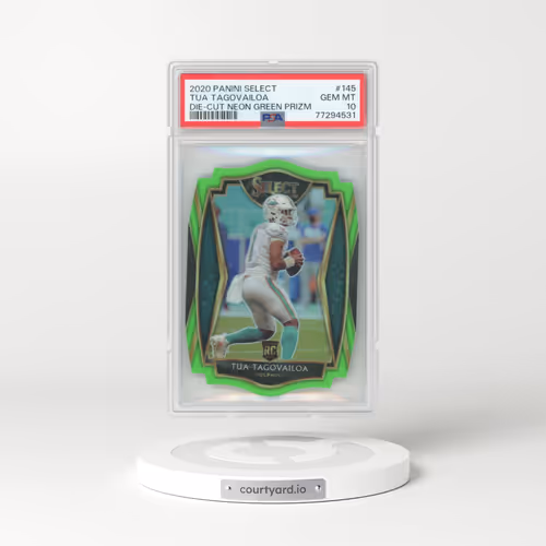 2020 Panini Select #145 Tua Tagovailoa - Die-Cut Neon Green Prizm (PSA 10 GEM MINT)