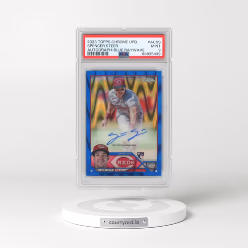 2023 Topps Chrome Update Autograph #ACSS Spencer Steer - Blue Raywave Refractor (PSA 9 MINT)