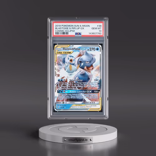 2019 Pokémon Sun & Moon Cosmic Eclipse #38 Blastoise & Piplup GX - Holo (PSA 10 GEM MINT)