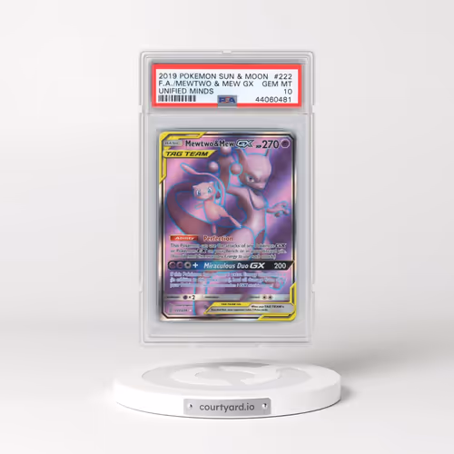 2019 Pokémon Sun & Moon Unified Minds #222 Mewtwo & Mew GX - Holo Full Art (PSA 10 GEM MINT)