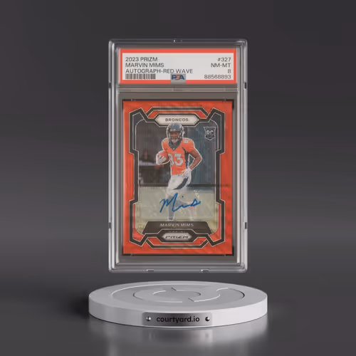 2023 Panini Prizm #327 Marvin Mims - Autograph-Red Wave (PSA 8 NM-MT)