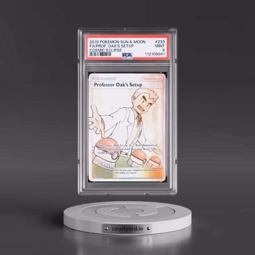2019 Pokémon Sun & Moon Cosmic Eclipse #233 Professor Oak's Setup - Full Art (PSA 9 MINT)