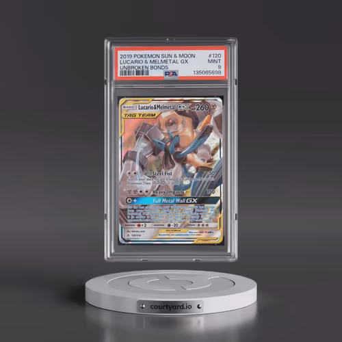 2019 Pokémon Sun & Moon Unbroken Bonds #120 Lucario & Melmetal GX - Holo (PSA 9 MINT)