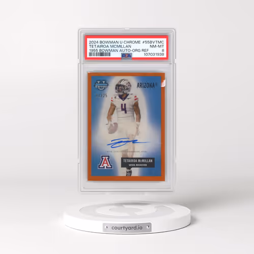 2024 Bowman University Chrome 1955 Bowman Autographs #55BVTMC Tetairoa Mcmillan - Orange Refractor (PSA 8 NM-MT)