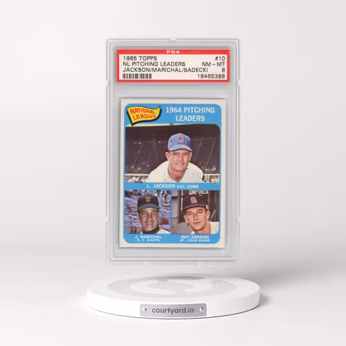 1965 Topps #10 NL Pitching Leaders - Jackson/Marichal/Sadecki (PSA 8 NM-MT)