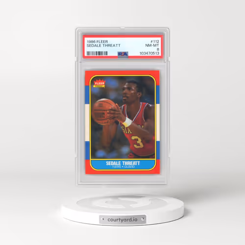 1986 Fleer #112 Sedale Threatt (PSA 8 NM-MT)