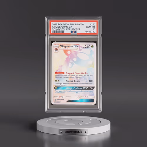 2019 Pokémon Sun & Moon Cosmic Eclipse #250 Vileplume GX - Holo Full Art Secret (PSA 10 GEM MINT)