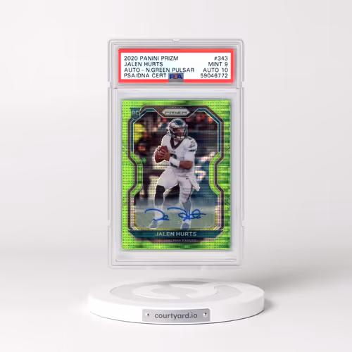 2020 Panini Prizm #343 Jalen Hurts - Autograph-Neon Green Pulsar (PSA 9 MINT)