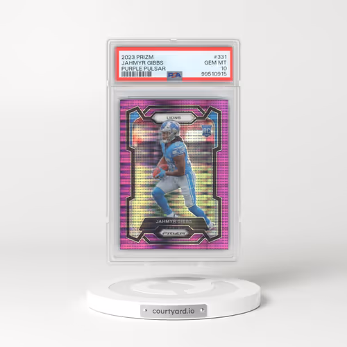 2023 Panini Prizm #331 Jahmyr Gibbs - Purple Pulsar (PSA 10 GEM MINT)