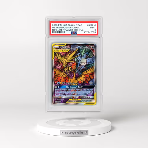 2019 Pokémon SM Black Star Promo #SM210 Moltres & Zapdos & Articuno GX - Holo Full Art Hidden Fates Elite Trainer Box (PSA 9 MINT)