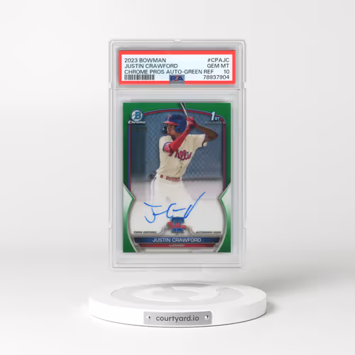 2023 Bowman Chrome Prospect Autographs #CPAJC Justin Crawford - Green Refractor (PSA 10 GEM MINT)