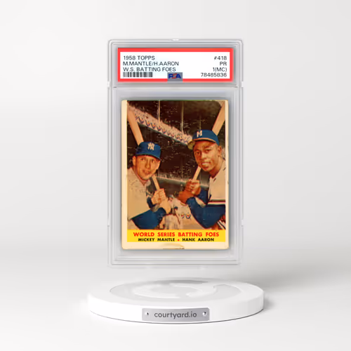 1958 Topps #418 Mickey Mantle/Hank Aaron - World Series Batting Foes (PSA 1 PR)
