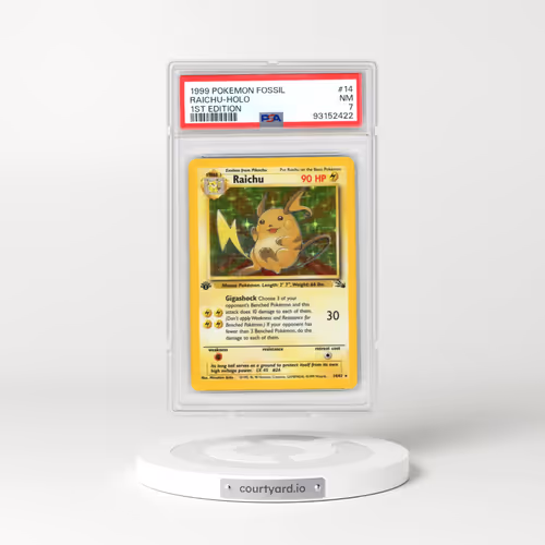 1999 Pokémon Fossil #14 Raichu - 1st Edition Holo (PSA 7 NM)