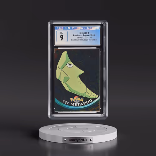 1999 Series 1 (Circular Nintendo Seal) #11 Metapod - 1st Print UK Ed (Blue Topps Logo) Silver Foil (