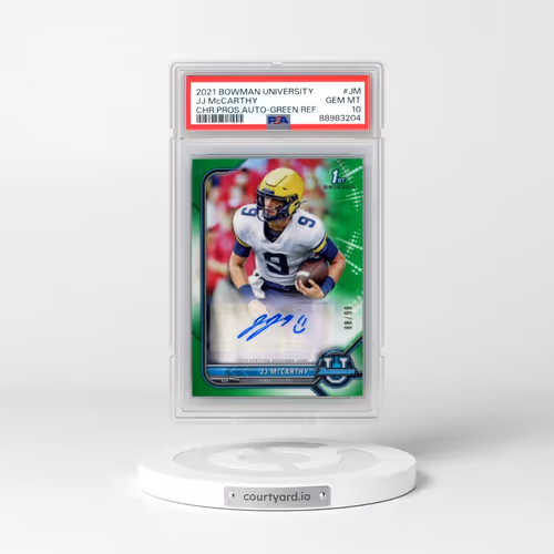 2021 Bowman University Chrome Prospect Autographs #JM JJ McCarthy - Green Refractor (PSA 10 GEM MINT)