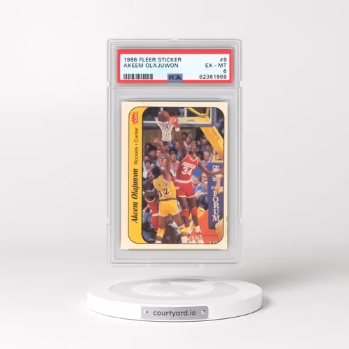 1986 Fleer Sticker #9 Akeem Olajuwon (PSA 6 EX-MT)