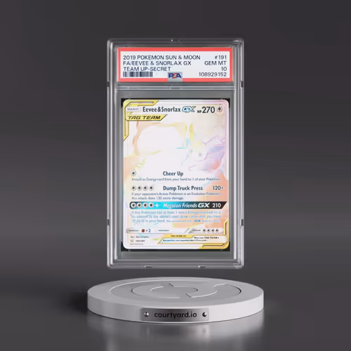2019 Pokémon Sun & Moon Team Up #191 Eevee & Snorlax GX - Holo Full Art Secret (PSA 10 GEM MINT)