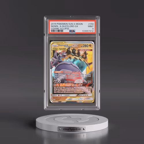 2019 Pokémon Sun & Moon Cosmic Eclipse #158 Naganadel & Guzzlord GX - Holo (PSA 9 MINT)