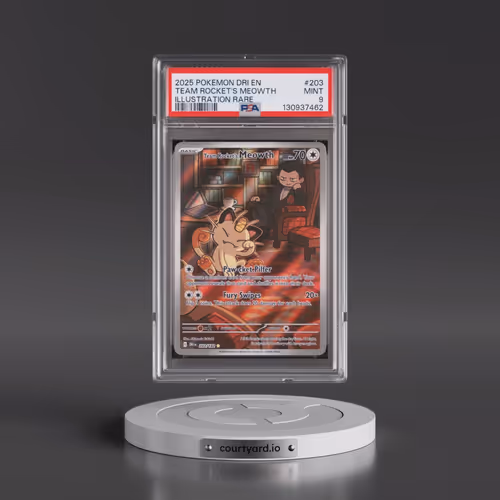 2025 Pokémon Dri EN-Destined Rivals #203 Team Rocket's Meowth - Illustration Rare (PSA 9 MINT)