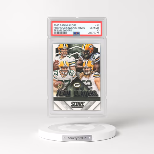 2015 Panini Score Team Leaders #13 Aaron Rodgers/Clay Matthews/Eddie Lacy/Jordy Nelson (PSA 10 GEM MINT)