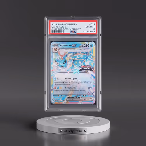 2025 Pokémon Pre EN-Prismatic Evolutions #023 Vaporeon EX - Holo Surprise Box Exclusive (PSA 10 GEM