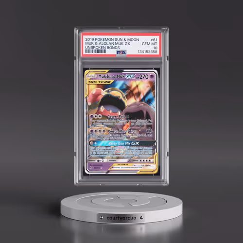 2019 Pokémon Sun & Moon Unbroken Bonds #61 Muk & Alolan Muk GX - Holo (PSA 10 GEM MINT)