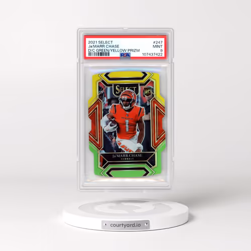 2021 Panini Select #247 JA'Marr Chase - Die-Cut Green/Yellow Prizm (PSA 9 MINT)