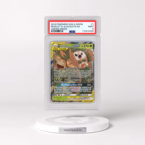 2019 Pokémon Sun & Moon Unified Minds #1 Rowlet & Alolan Exeggutor GX - Holo (PSA 9 MINT)