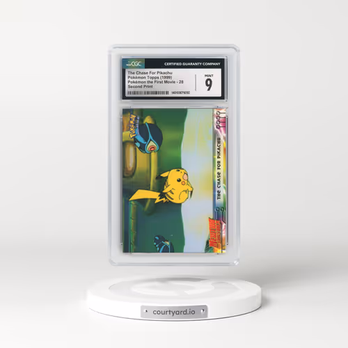 1999 Pokémon the First Movie #28 The Chase For Pikachu - Second Print (Black Topps Logo) (CGC 9 MINT)