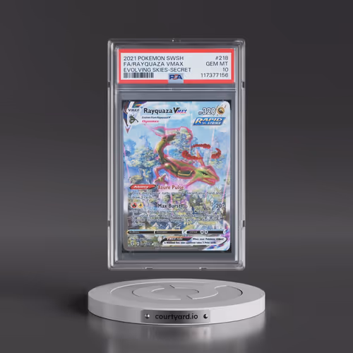 2021 Pokémon Sword & Shield Evolving Skies #218 Rayquaza Vmax - Full Art Secret (PSA 10 GEM MINT)