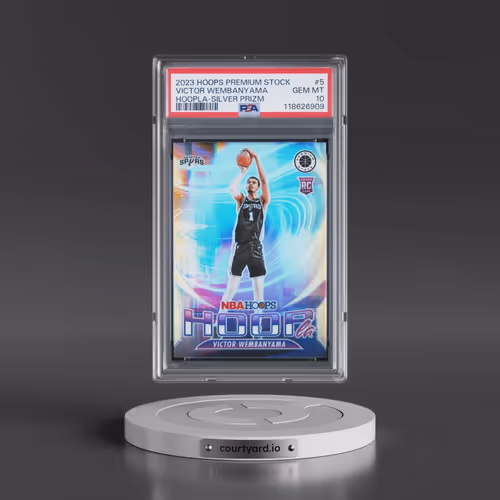 2023 Panini Hoops Premium Stock Hoopla #5 Victor Wembanyama - Silver Prizm (PSA 10 GEM MINT)
