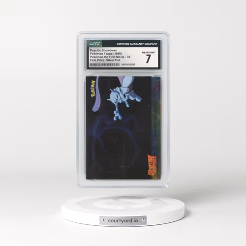 1999 Pokémon the First Movie #33 Psychic Showdown - First Print (Blue Topps Logo) Silver Foil (CGC 7 NM)
