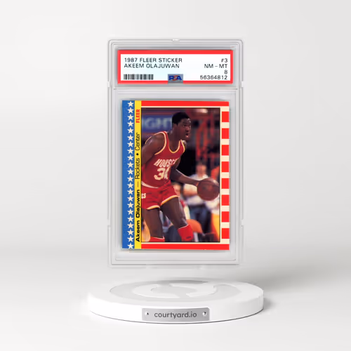 1987 Fleer Sticker #3 Akeem Olajuwon (PSA 8 NM-MT)