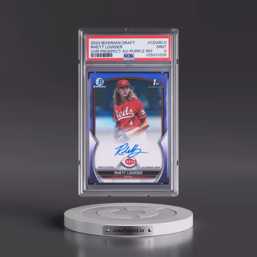 2023 Bowman Draft Chrome Prospect Autograph #CDARLO Rhett Lowder - Purple Refractor (PSA 9 MINT)