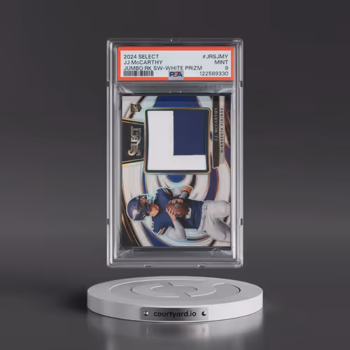 2024 Panini Select Jumbo Rookie Swatch #JRSJMY JJ McCarthy - White Prizm (PSA 9 MINT)
