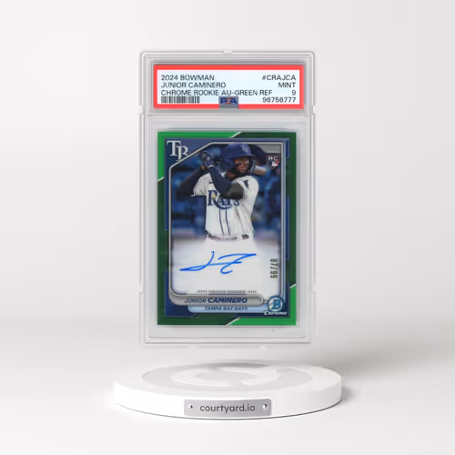 2024 Bowman Chrome Rookie Autographs #CRAJCA Junior Caminero - Green Refractor (PSA 9 MINT)