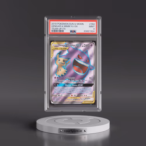 2019 Pokémon Sun & Moon Team Up #164 Gengar & Mimikyu GX - Holo Full Art (PSA 9 MINT)