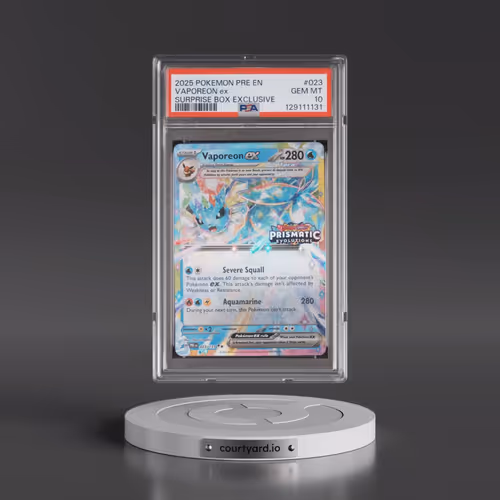 2025 Pokémon Pre EN-Prismatic Evolutions #023 Vaporeon EX - Holo Surprise Box Exclusive (PSA 10 GEM