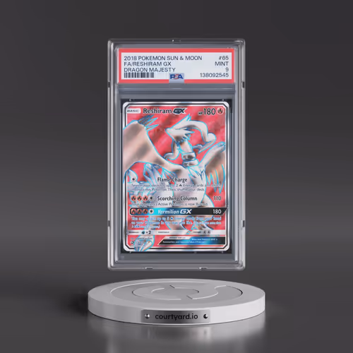 2018 Pokémon Sun & Moon Dragon Majesty #65 Reshiram GX - Holo Full Art (PSA 9 MINT)
