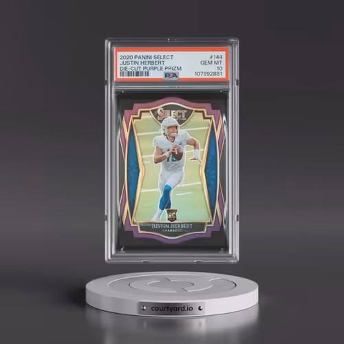 2020 Panini Select #144 Justin Herbert - Die-Cut Purple Prizm (PSA 10 GEM MINT)