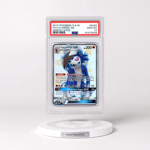 2019 Pokémon Sun & Moon Hidden Fates #SV66 Lycanroc GX - Holo Full Art (PSA 10 GEM MINT)