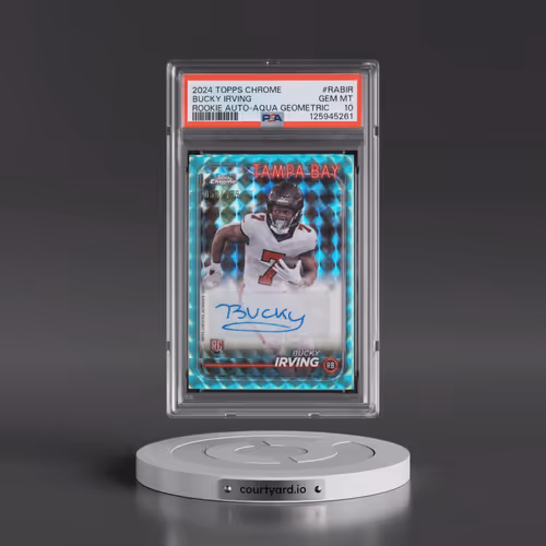 2024 Topps Chrome Rookie Autographs Variations #RABIR Bucky Irving - Aqua Geometric (PSA 10 GEM MINT