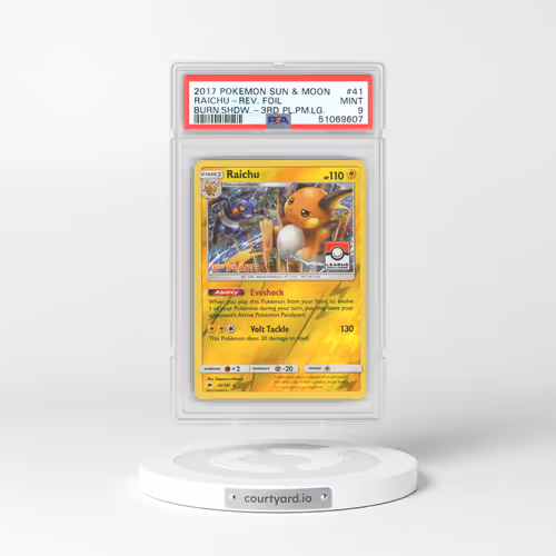 2017 Burning Shadows #41 Raichu - Holo 3rd Place Pokemon League (PSA 9 MINT)